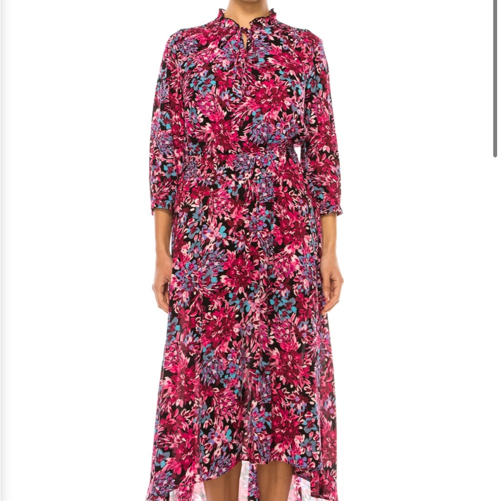 NANETTE LEPORE FLORAL HIGH-LOW LONG SLEEVE DRESS FLORAL MULTICOLOR SIZE 8